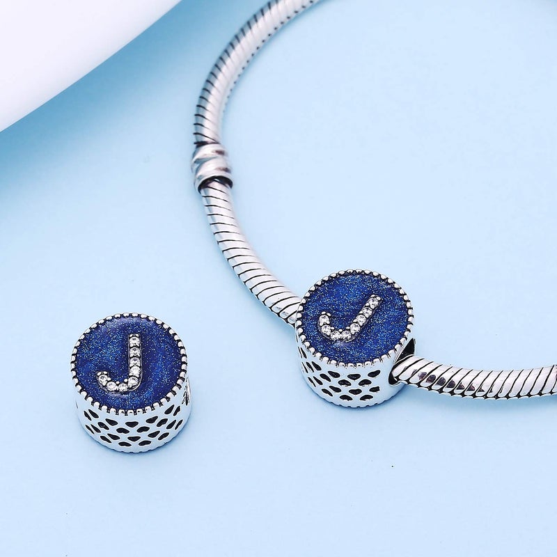 SOUKISS Alphabet A-Z Cubic Stone Charms Solid 925 Sterling Silver Blue Ocean Letter Beads for Pandora Snake Chain Bracelet (Letter J) - Image 3